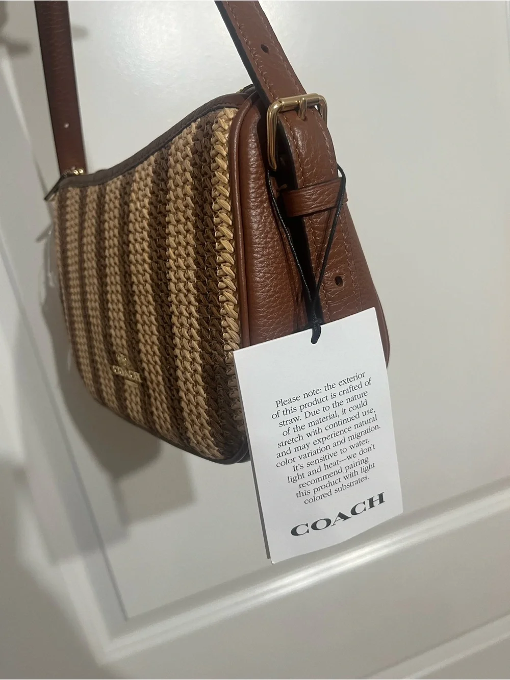 NWT! Coach Kailey Brown Striped Straw Shoulder Bag cbg89 - Picture 4 of 8